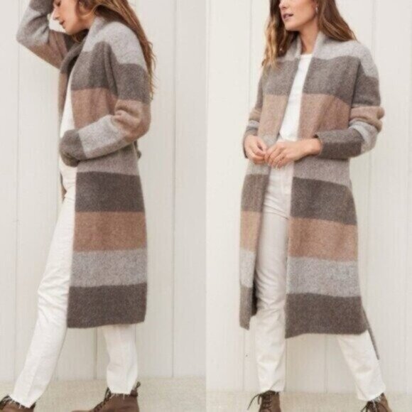 Jenni Kayne Sweaters - Jenni Kayne Yak Alpaca Wool Stone Stripe Long Cardigan Sweater Coat Size XS